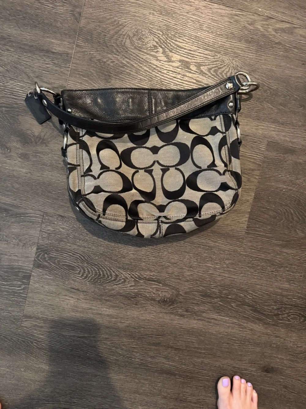 Coach Black and Taupe Signature Canvas Shoulder Hobo - Picture 4 of 4